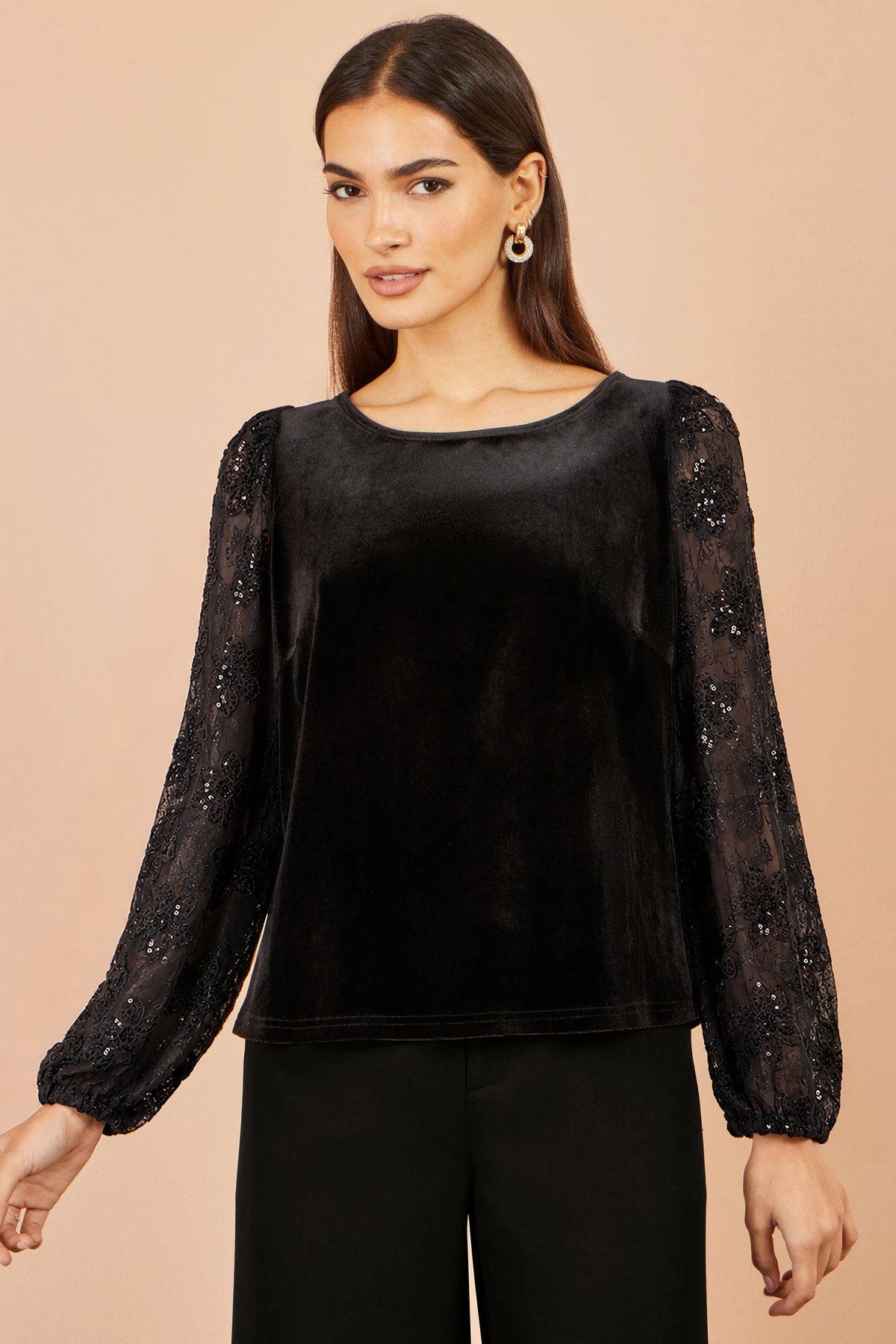 Yumi Black Velvet Lace Top With Tie Back Tops Yumi