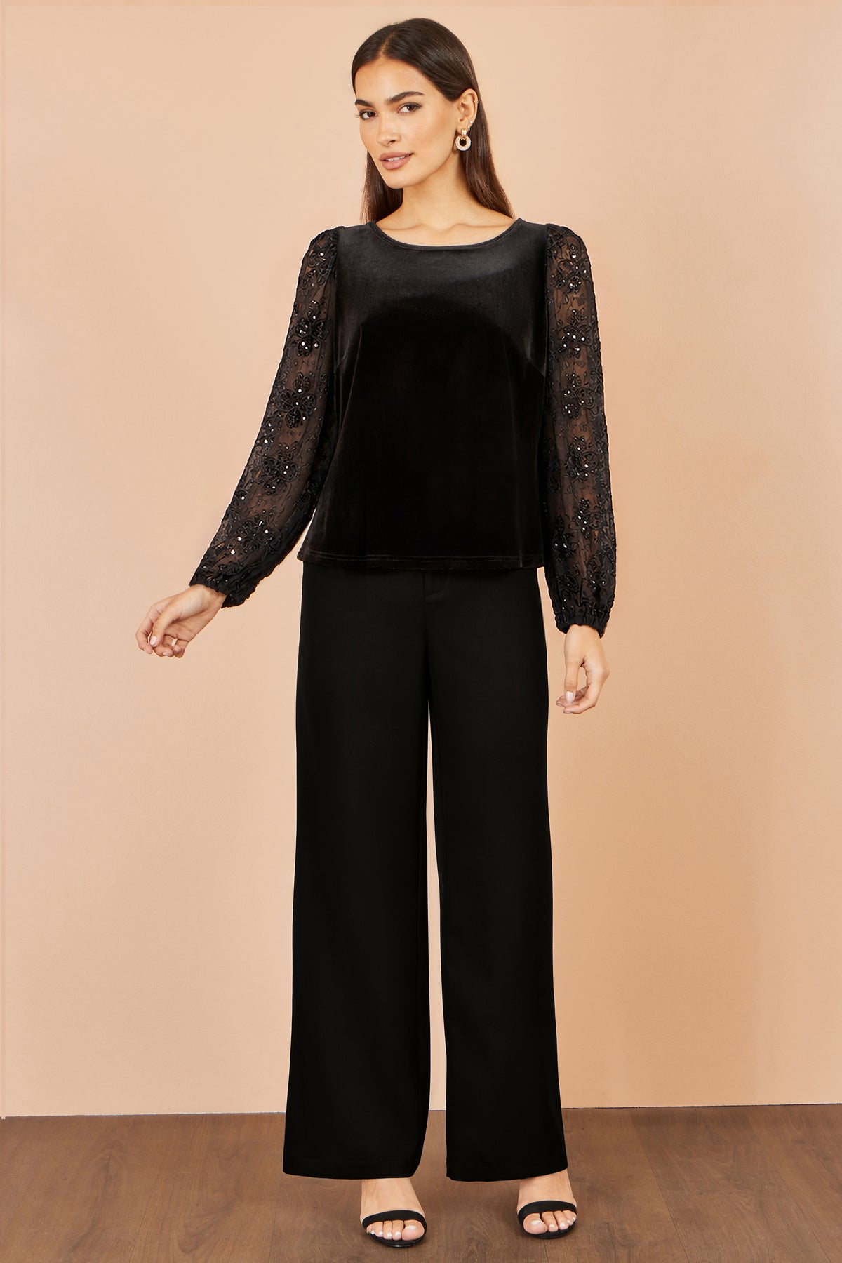 Yumi Black Velvet Lace Top With Tie Back Tops Yumi