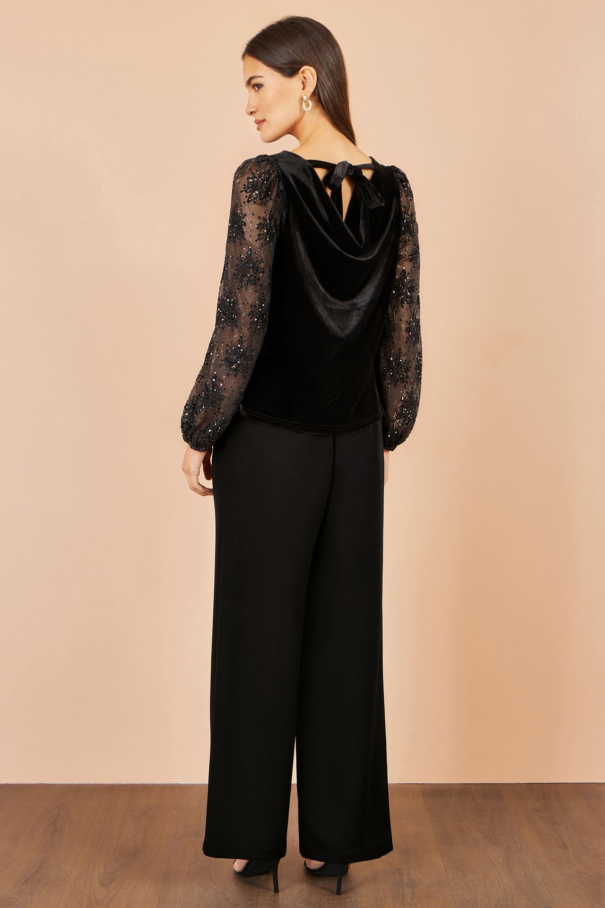 Yumi Black Velvet Lace Top With Tie Back Tops Yumi