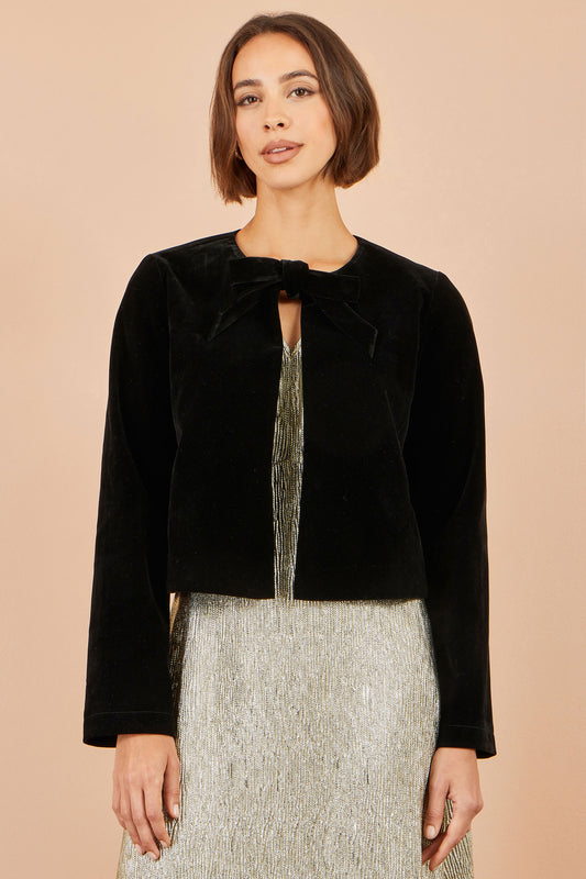 Yumi Black Velvet Bow Jacket Outerwear Yumi
