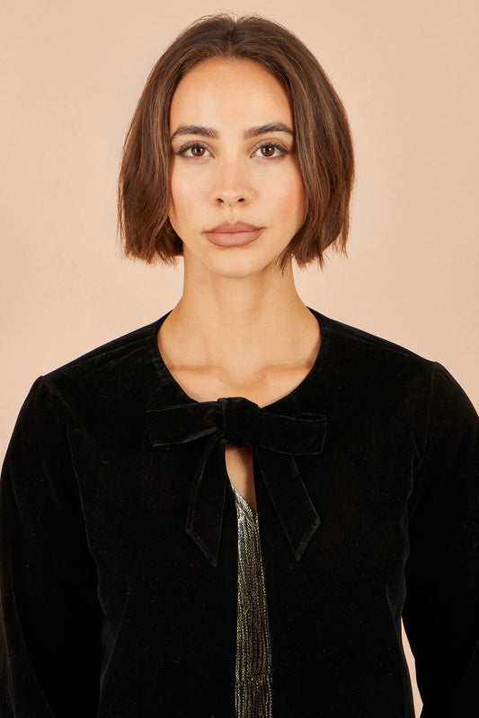 Yumi Black Velvet Bow Jacket Outerwear Yumi