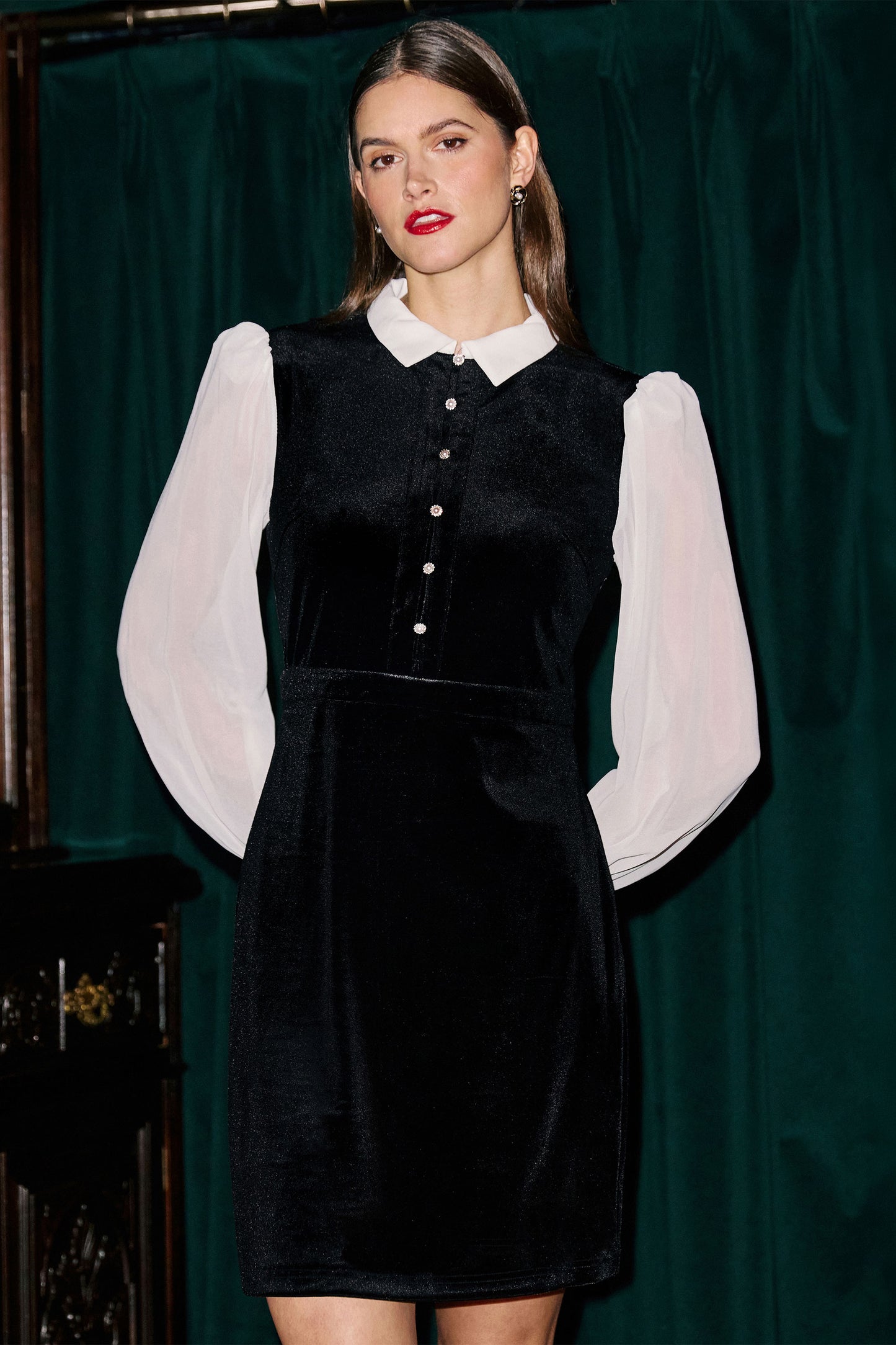 Yumi Black Velvet Mini Dress With Contrast Sleeves Dress Party Yumi