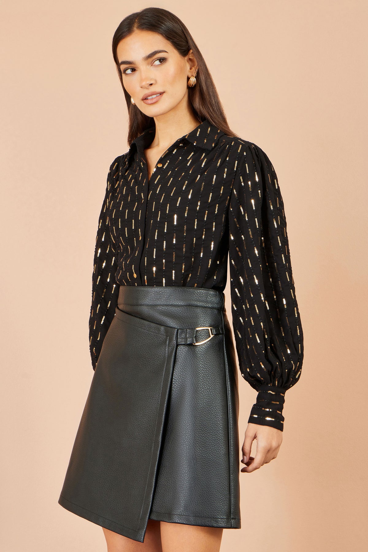 Yumi Black Sequin Dash Blouse Tops Yumi
