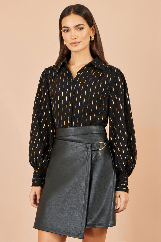 Yumi Black Sequin Dash Blouse Tops Yumi