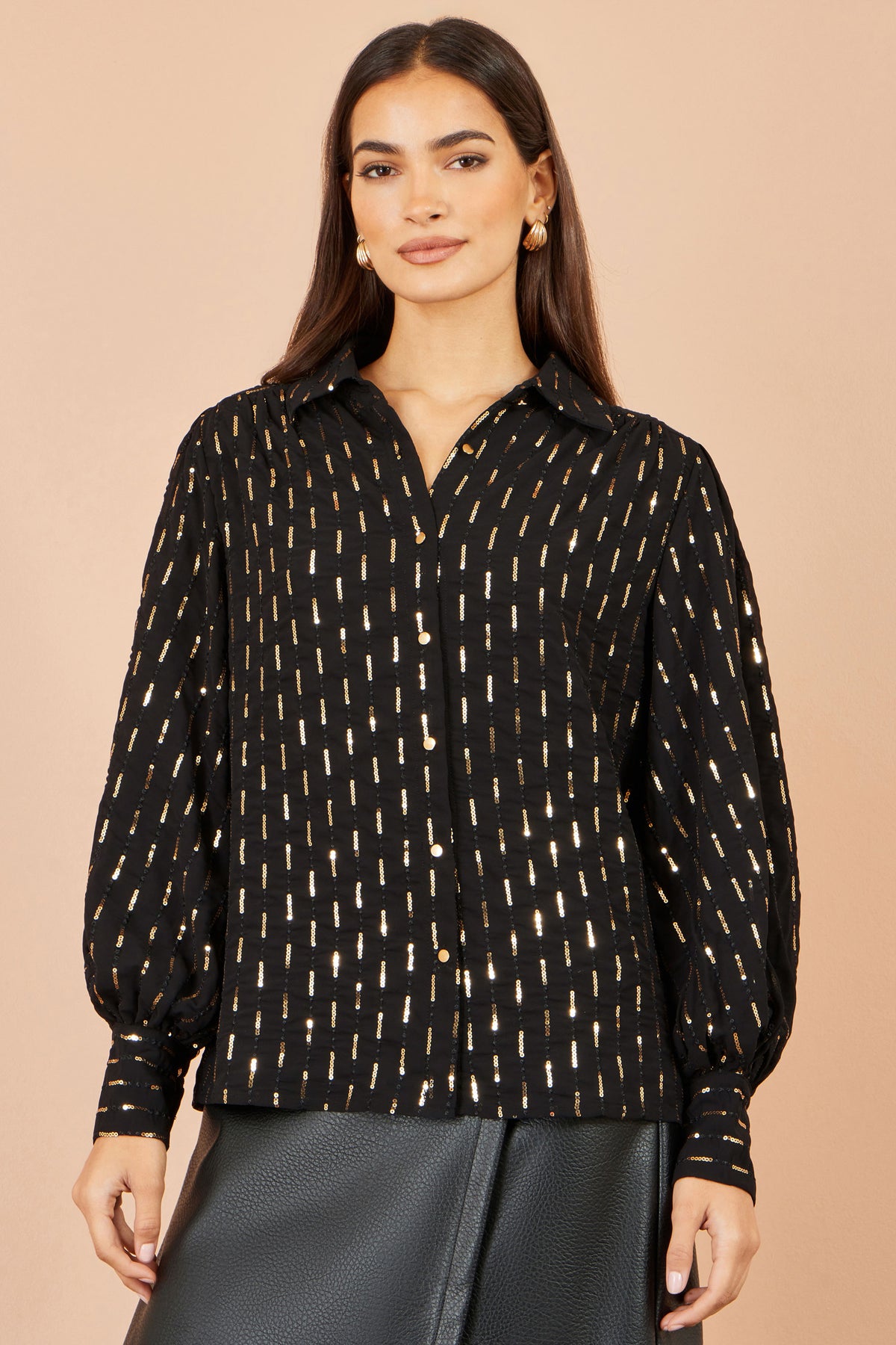 Yumi Black Sequin Dash Blouse Tops Yumi