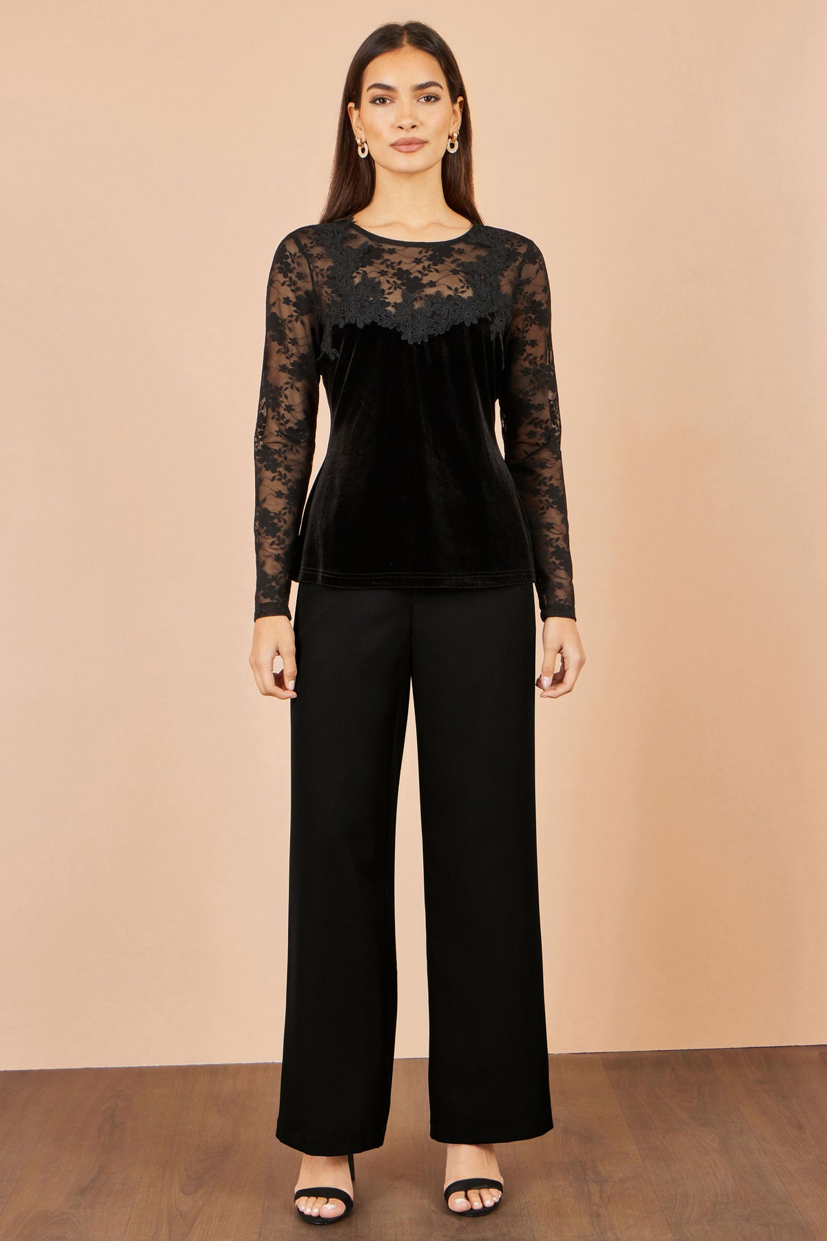 Yumi Black Lace Applique Long Sleeve Top Tops Yumi