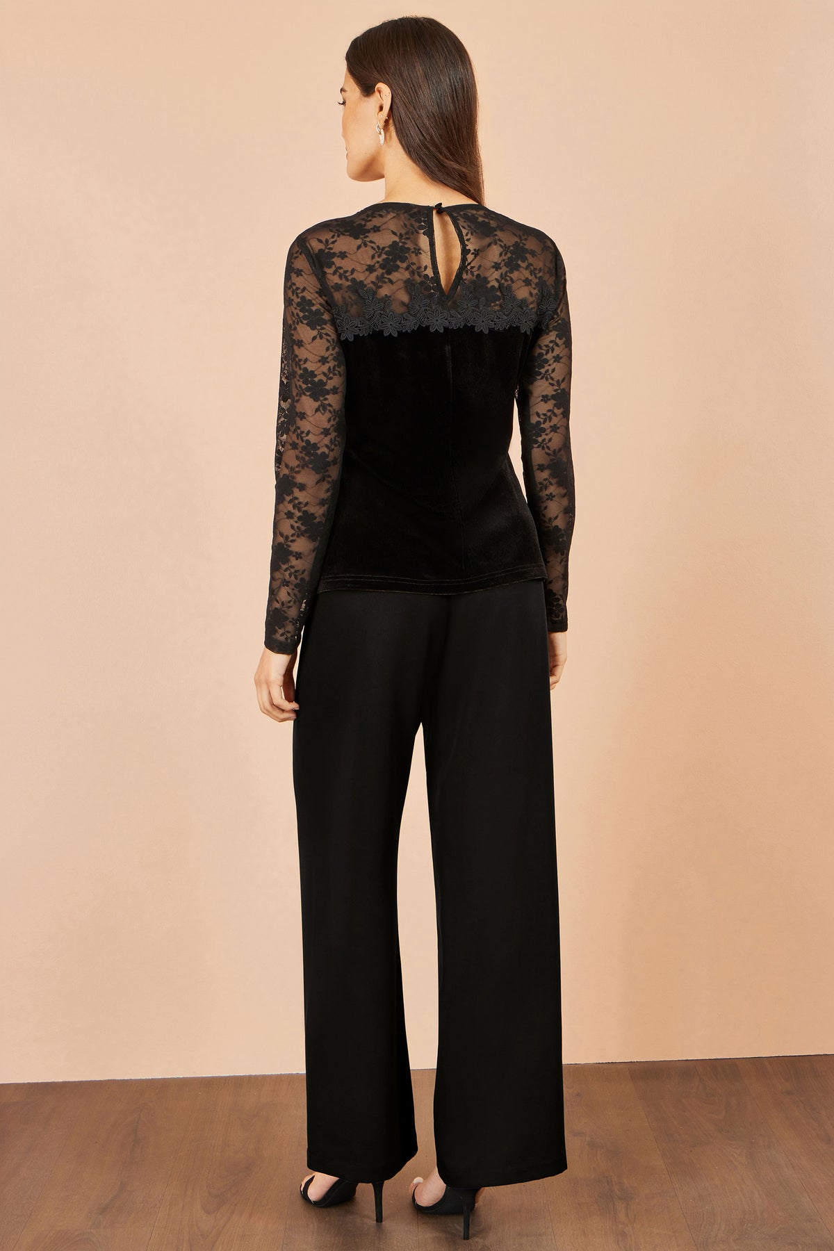 Yumi Black Lace Applique Long Sleeve Top Tops Yumi