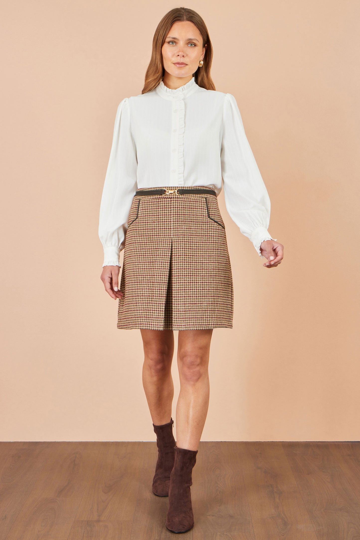 Yumi Brown Check Mini Skirt With Pockets Skirts Yumi