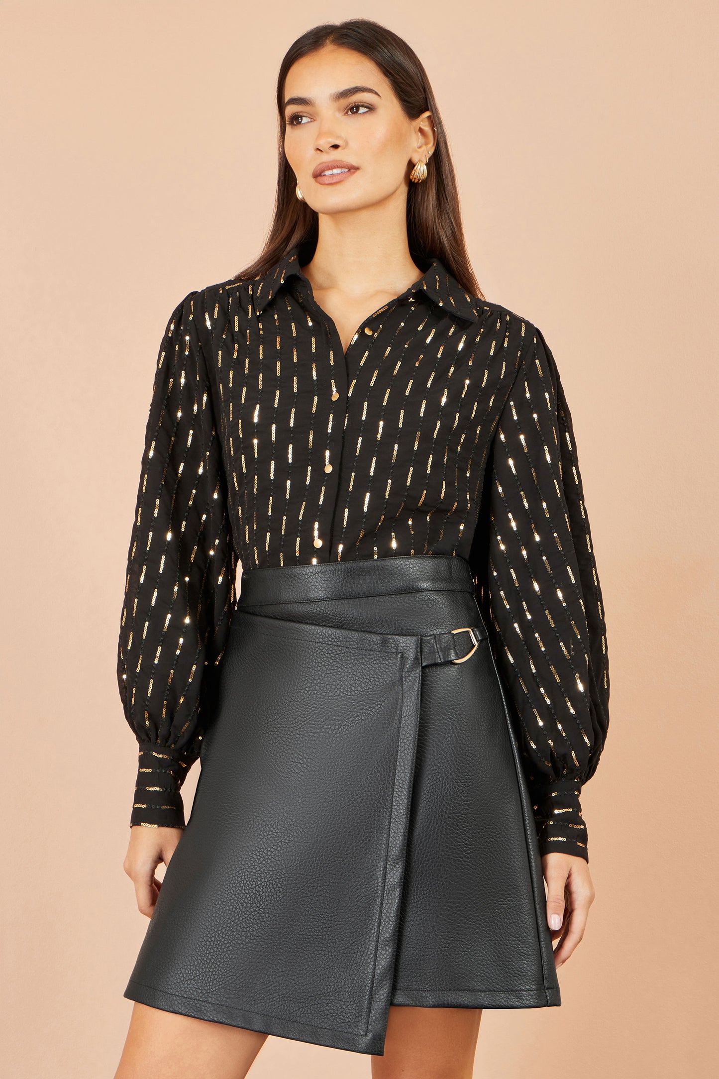 Yumi Black Faux Leather Wrap Skirt Skirts Yumi