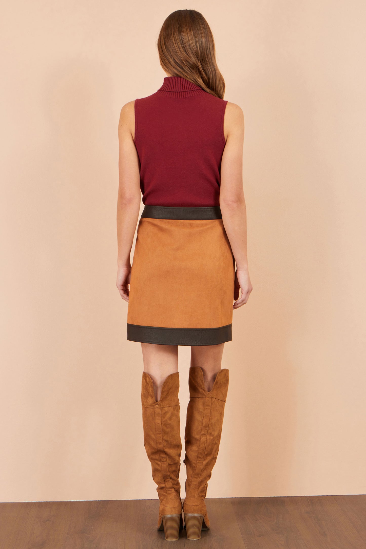 Yumi Brown Faux Suede Border Skirt Skirts Yumi