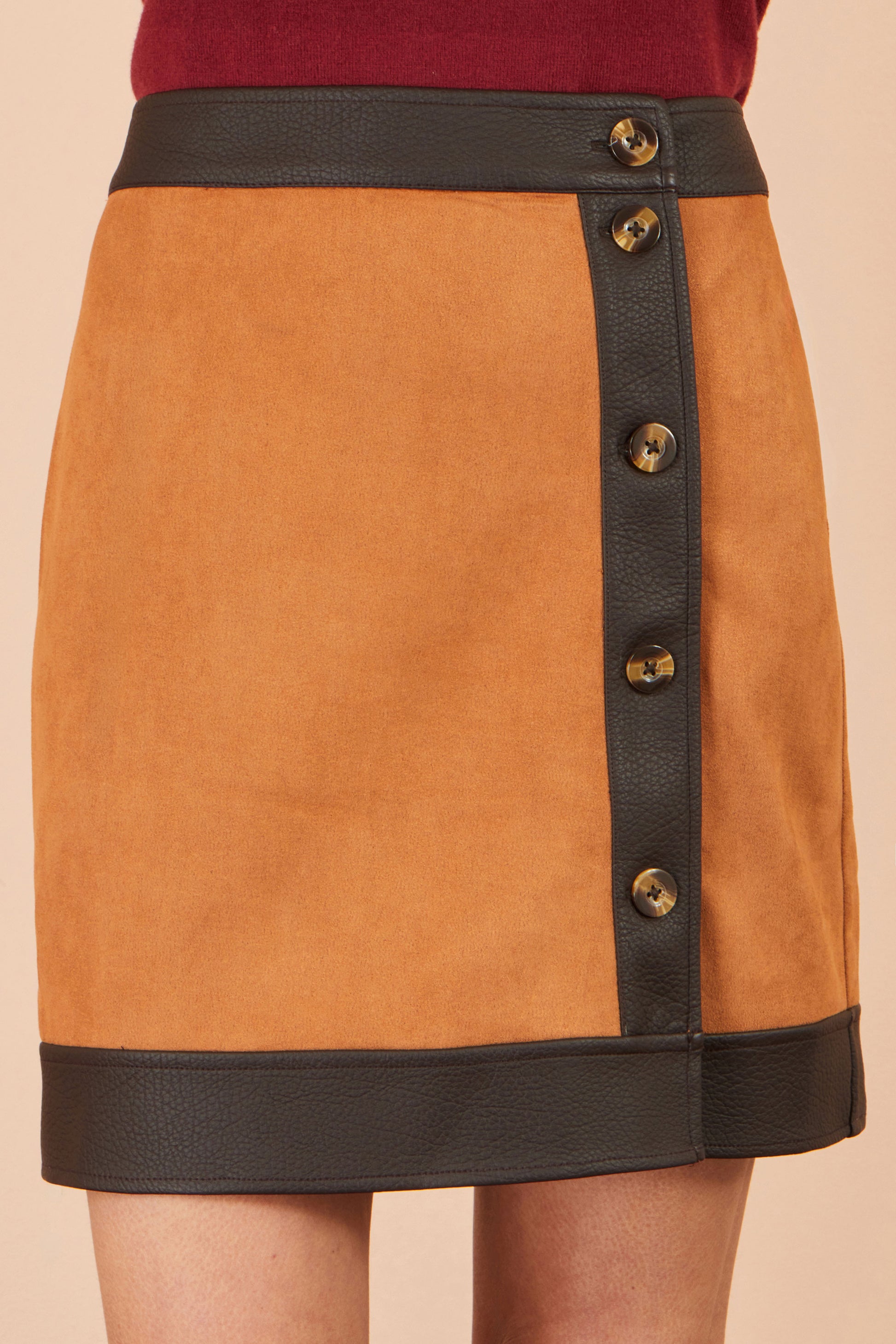 Yumi Brown Faux Suede Border Skirt Skirts Yumi