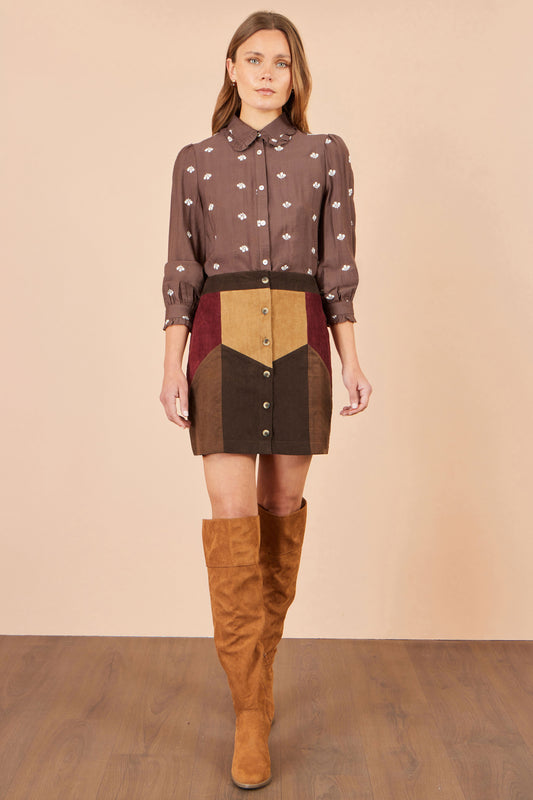 Yumi Multicolour Patchwork Cord Mini Skirt Skirts Yumi