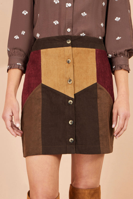 Yumi Multicolour Patchwork Cord Mini Skirt Skirts Yumi