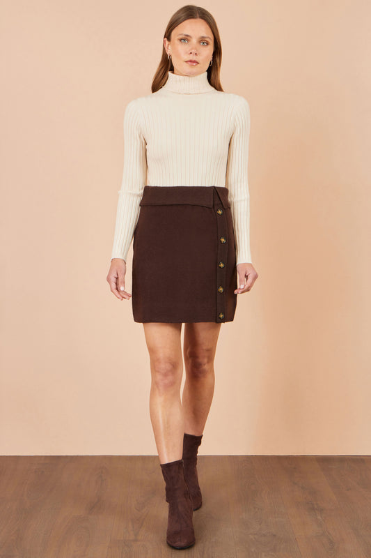 Yumi Brown Knitted Mini Skirt With Buttons Knit Skirt Yumi
