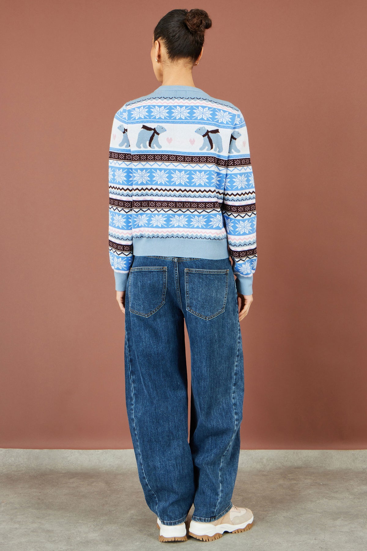 Yumi Blue Polar Bear Fairisle Cardigan Knit Xmas Jumper Yumi