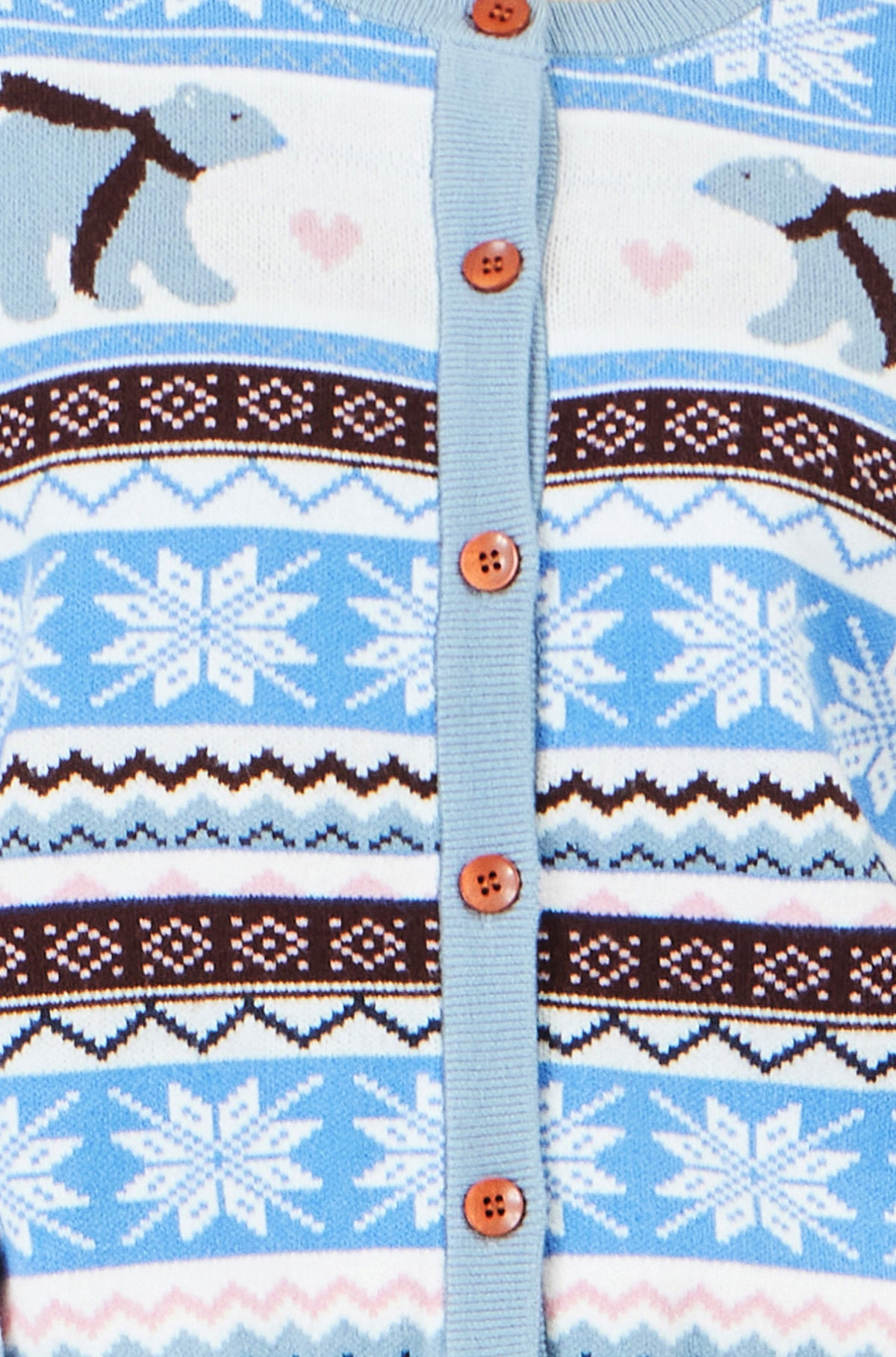 Yumi Blue Polar Bear Fairisle Cardigan Knit Xmas Jumper Yumi