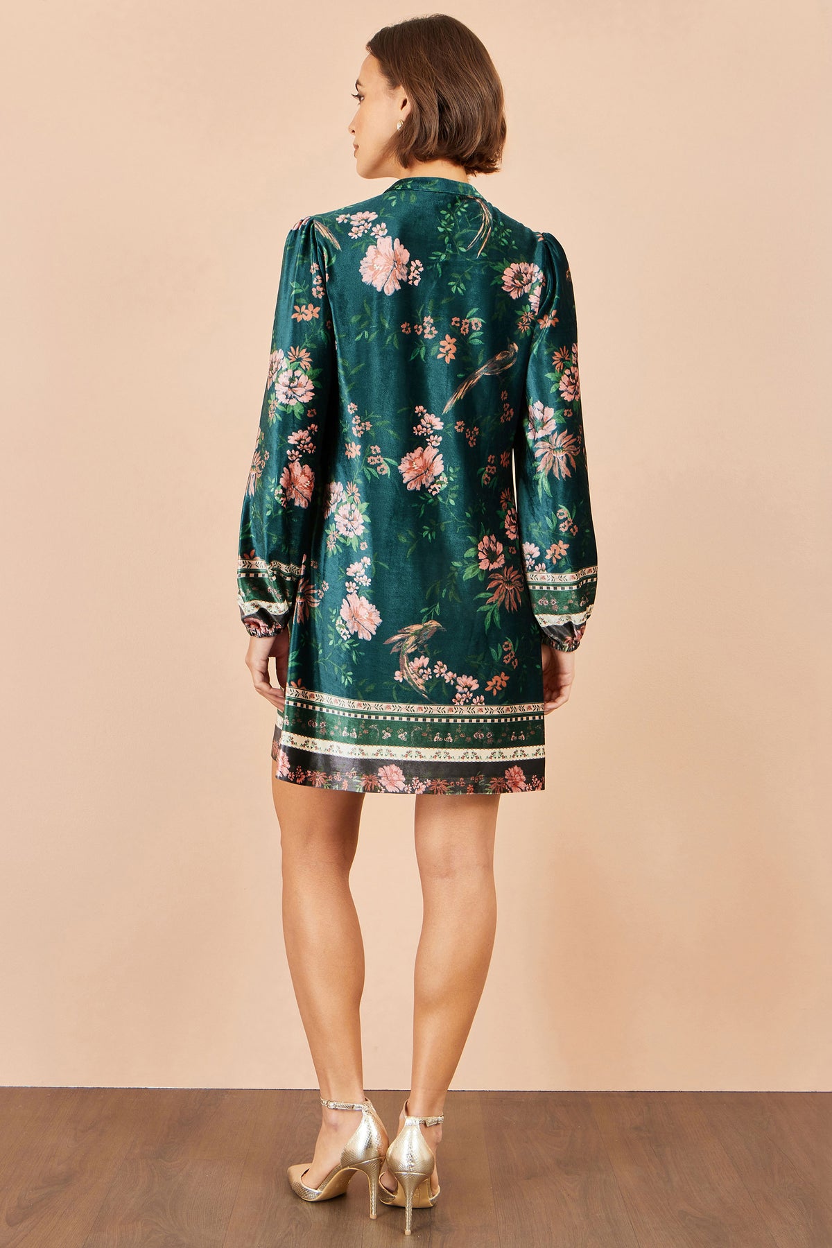 Yumi Green Printed Velvet Tunic Dress Dress Occasion Yumi