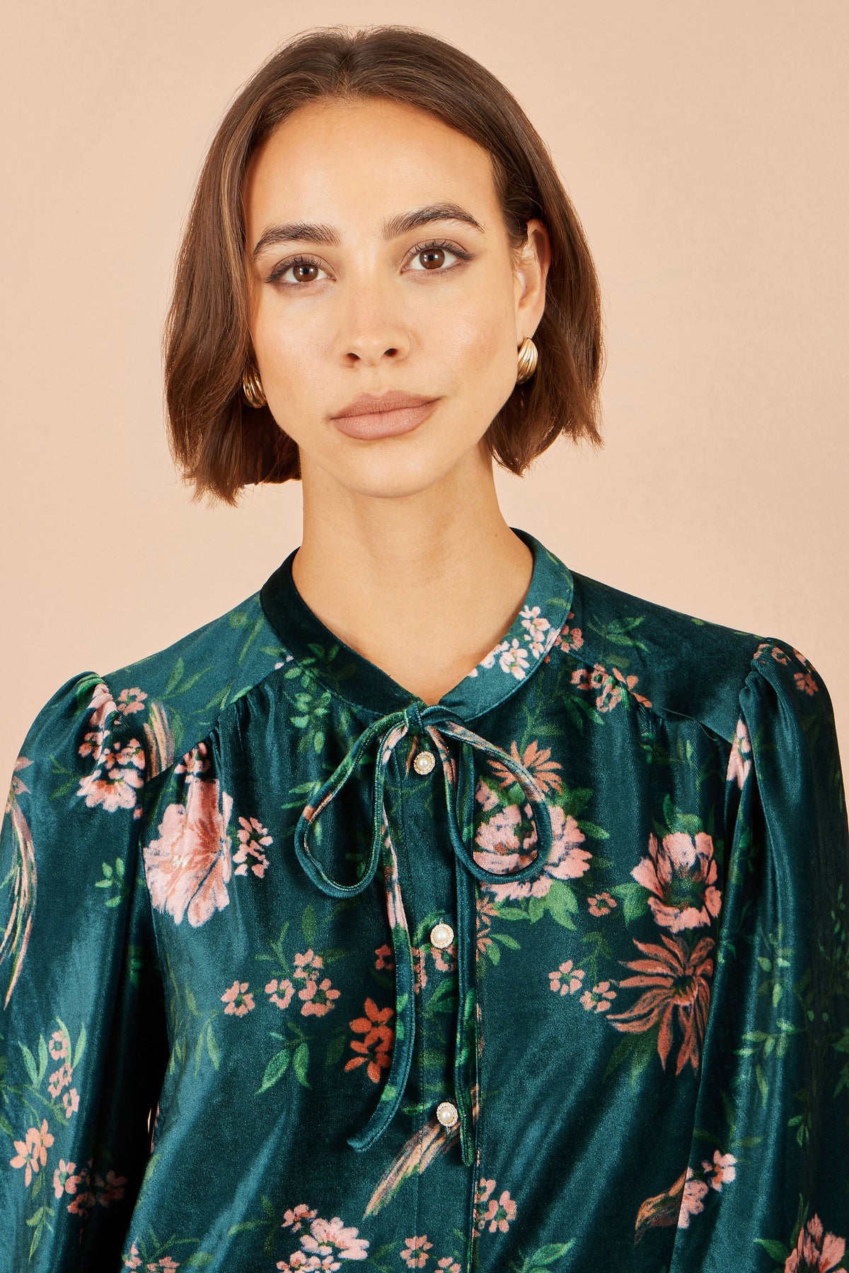 Yumi Green Printed Velvet Tunic Dress Dress Occasion Yumi