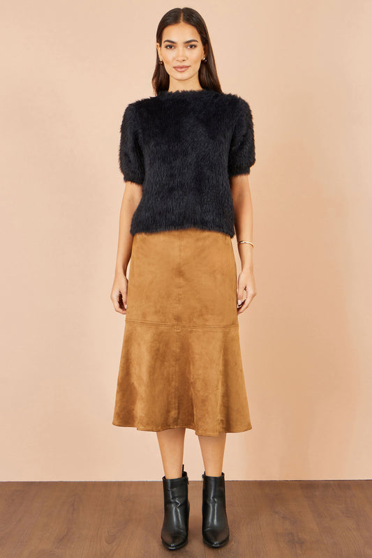 Brown Faux Suede Midi Skirt Skirts Yumi