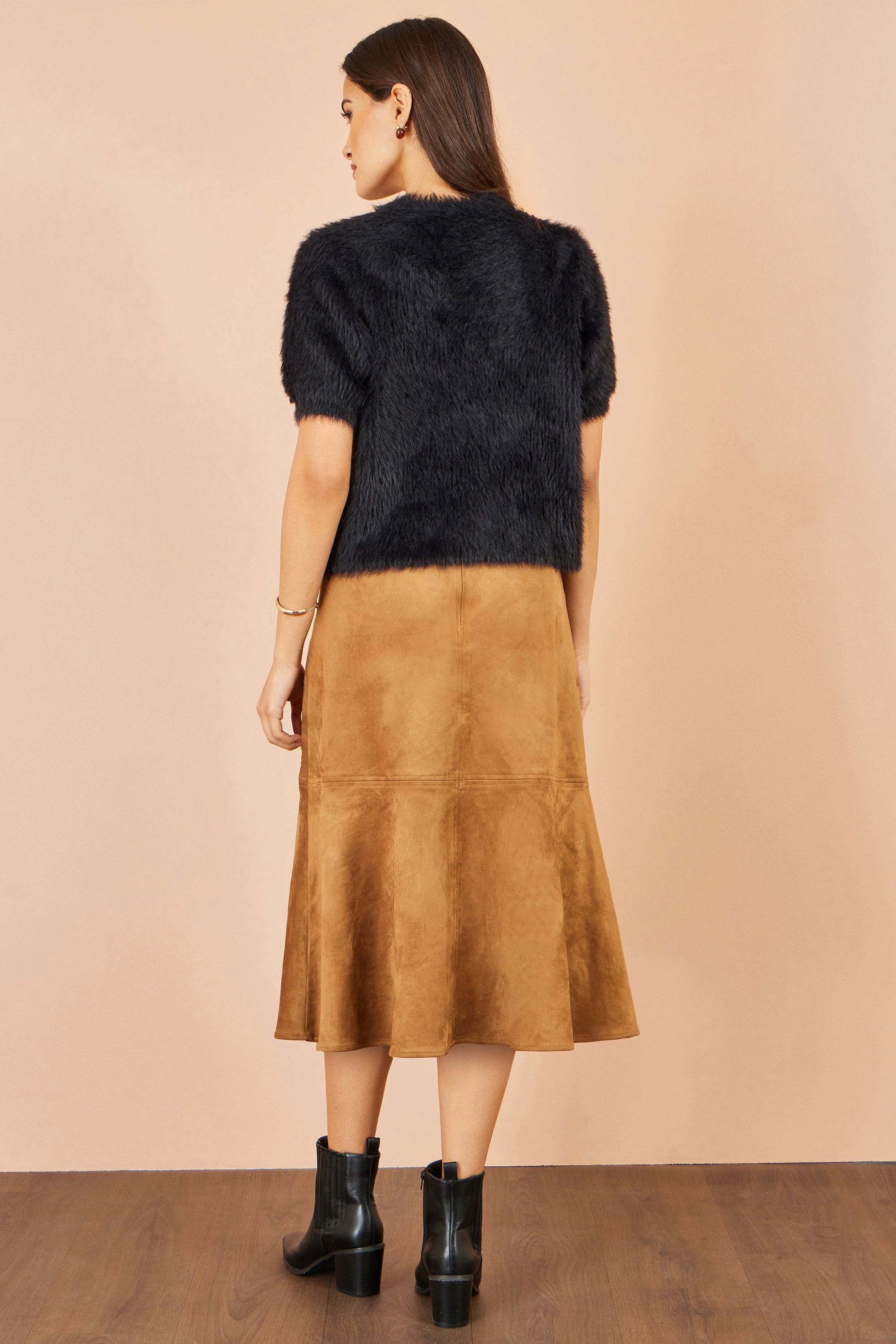 Brown Faux Suede Midi Skirt Skirts Yumi