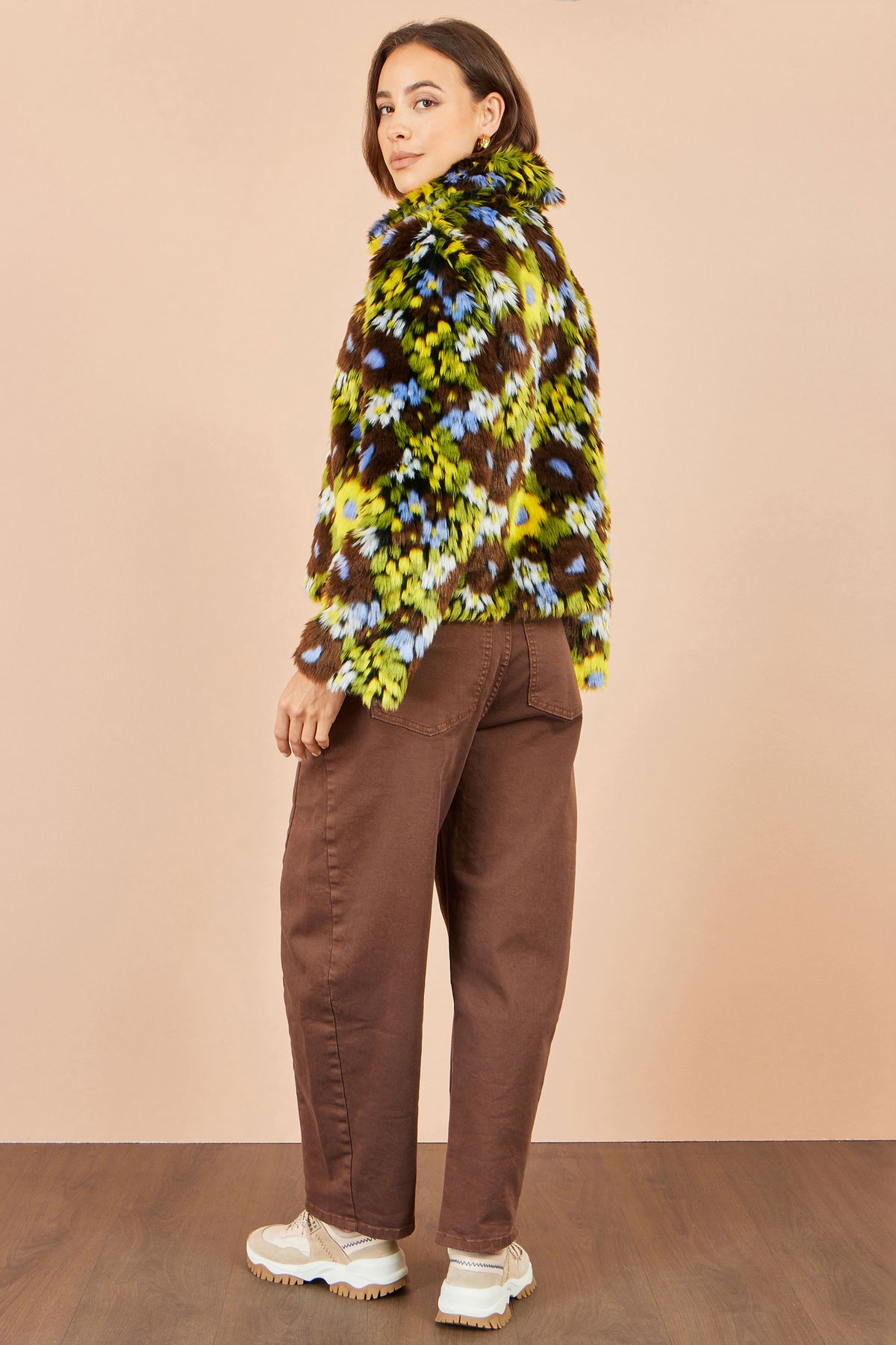 Yumi Multicolour Faux Fur Abstract Print Jacket Outerwear Yumi