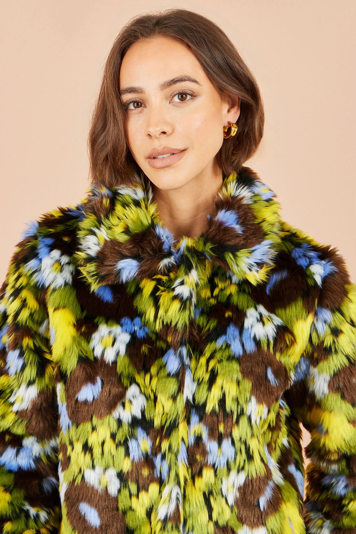 Yumi Multicolour Faux Fur Abstract Print Jacket Outerwear Yumi