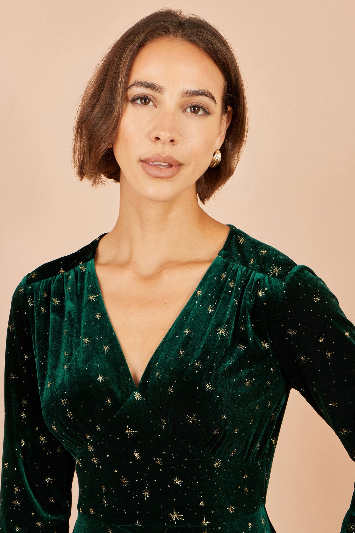 Yumi Green Velvet Skater Dress With Foil Star Print Dress Party Yumi