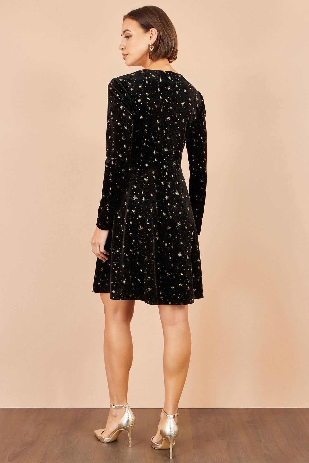 Yumi Black Velvet Skater Dress With Foil Star Print Dress Party Yumi
