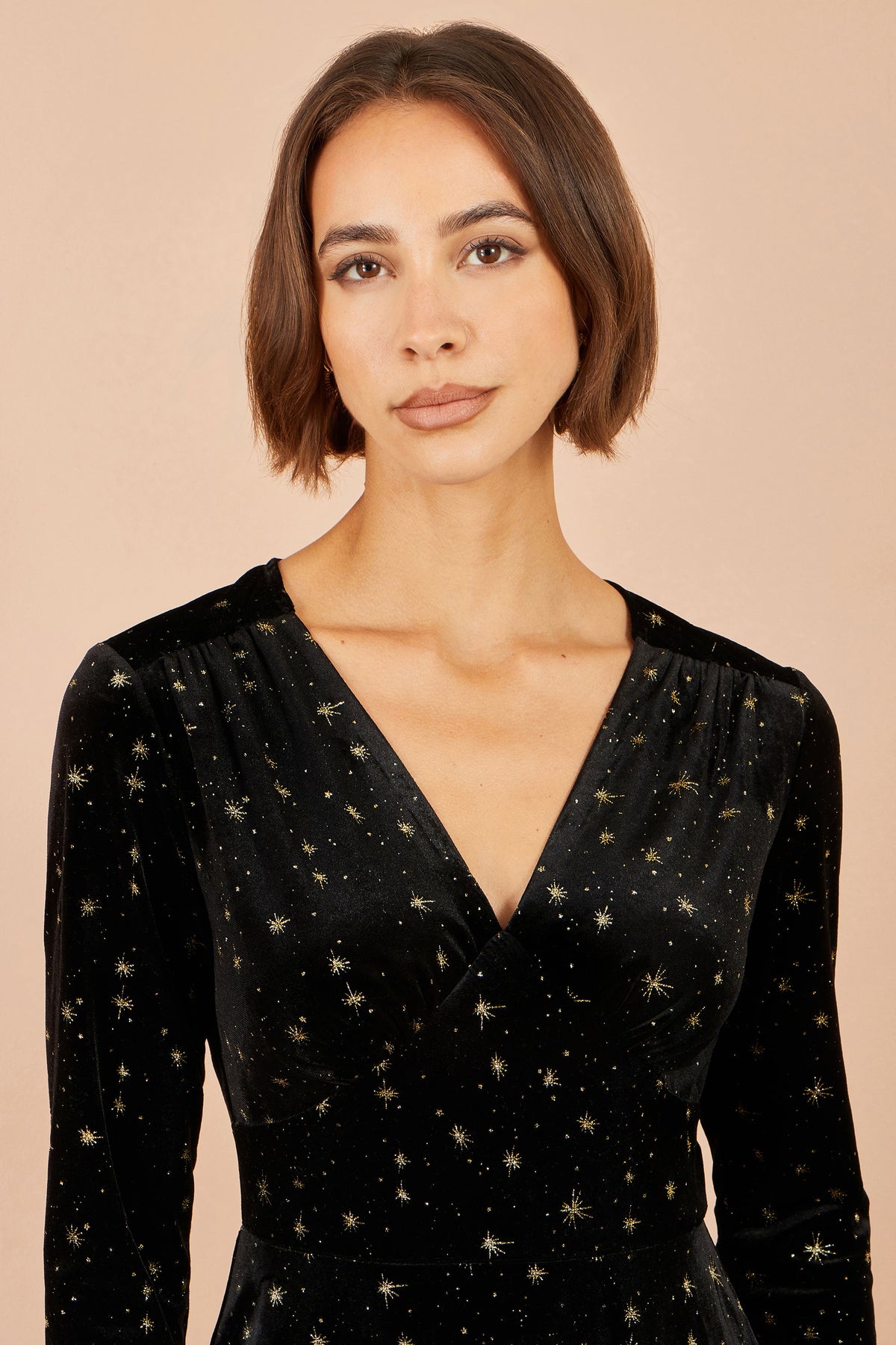 Yumi Black Velvet Skater Dress With Foil Star Print Dress Party Yumi