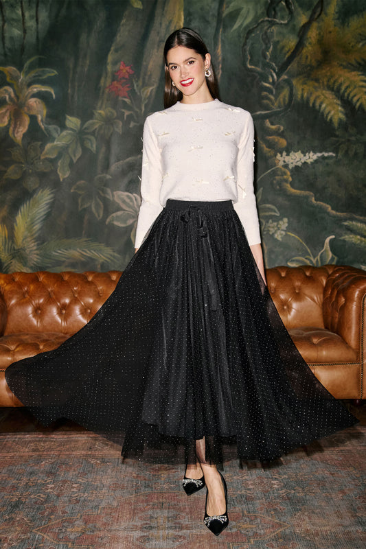 Yumi Black Diamonte Tulle Midi Skirt Skirts Yumi