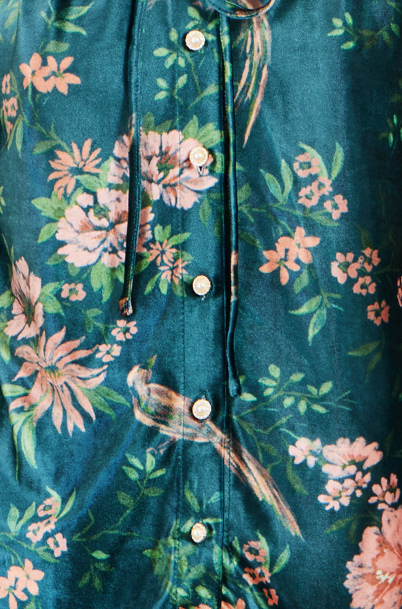 Yumi Green Floral Velvet Blouse With Tie Neckline Tops Yumi