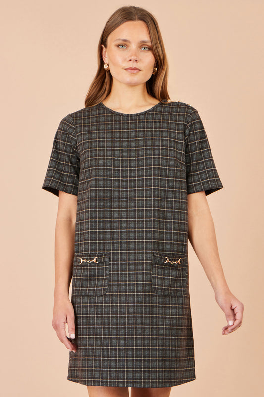 Yumi Brown Check Tunic With Buckles Dress Casual Yumi