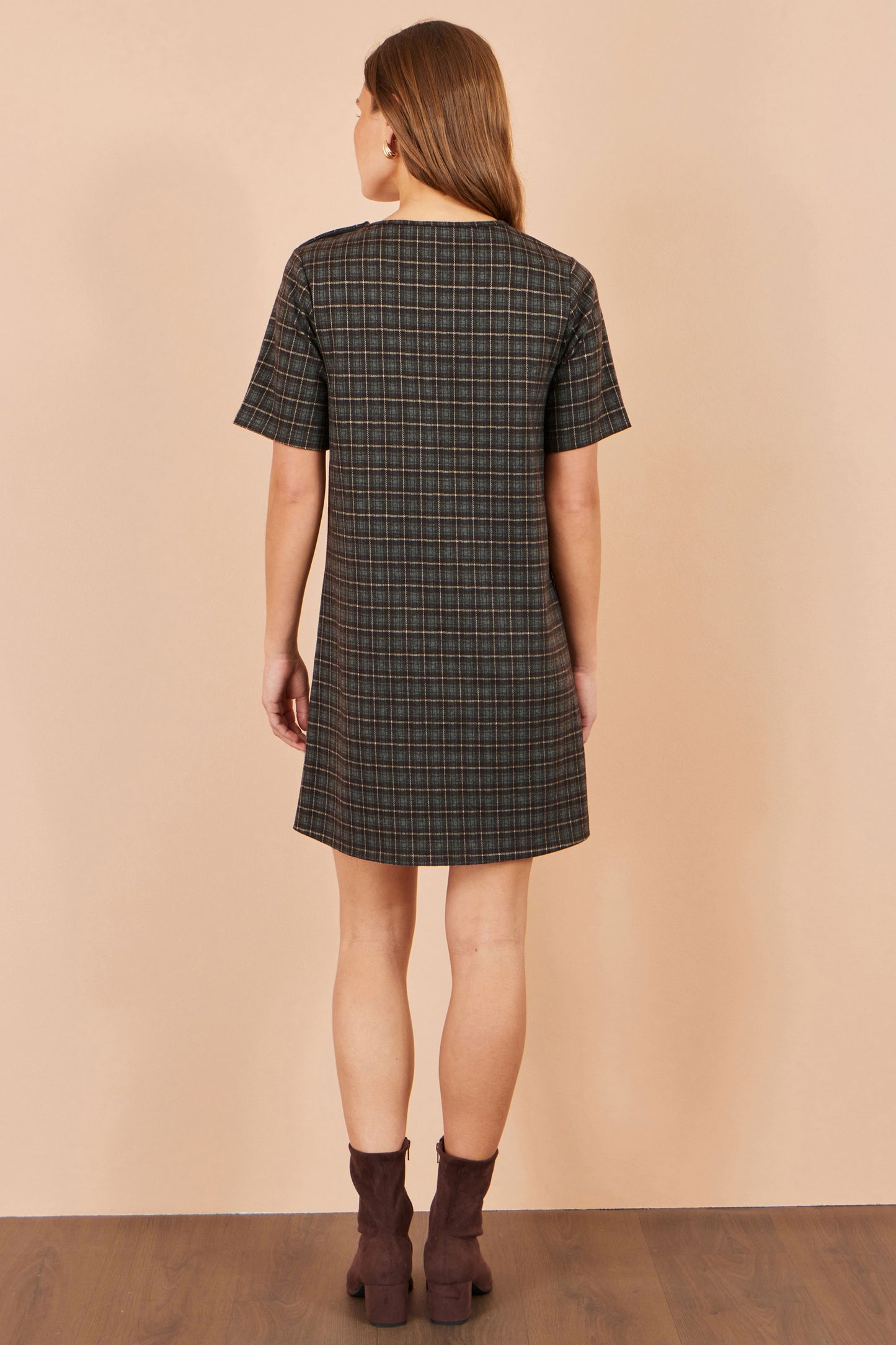 Yumi Brown Check Tunic With Buckles Dress Casual Yumi