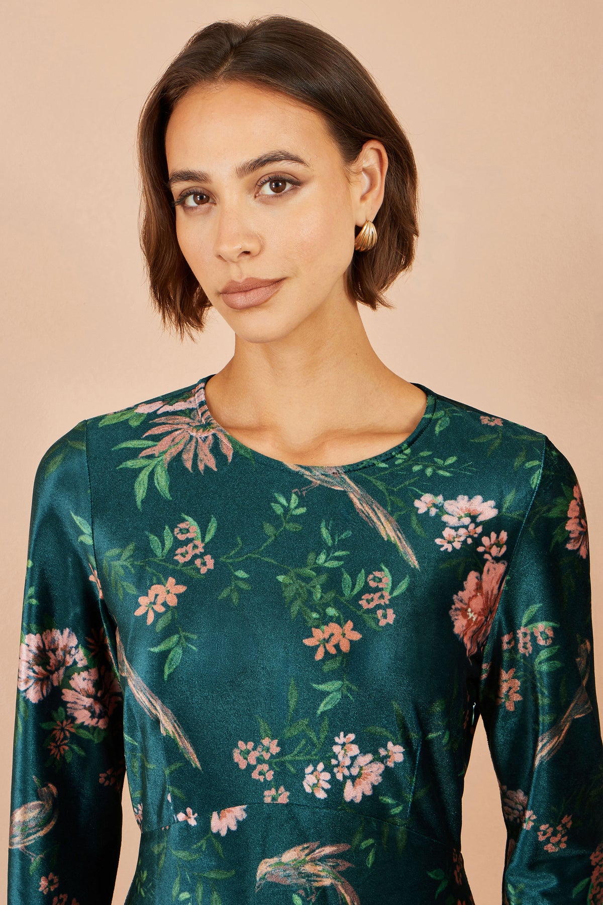 Yumi Green Printed Velvet Midi Frill Dress Dress Occasion Yumi