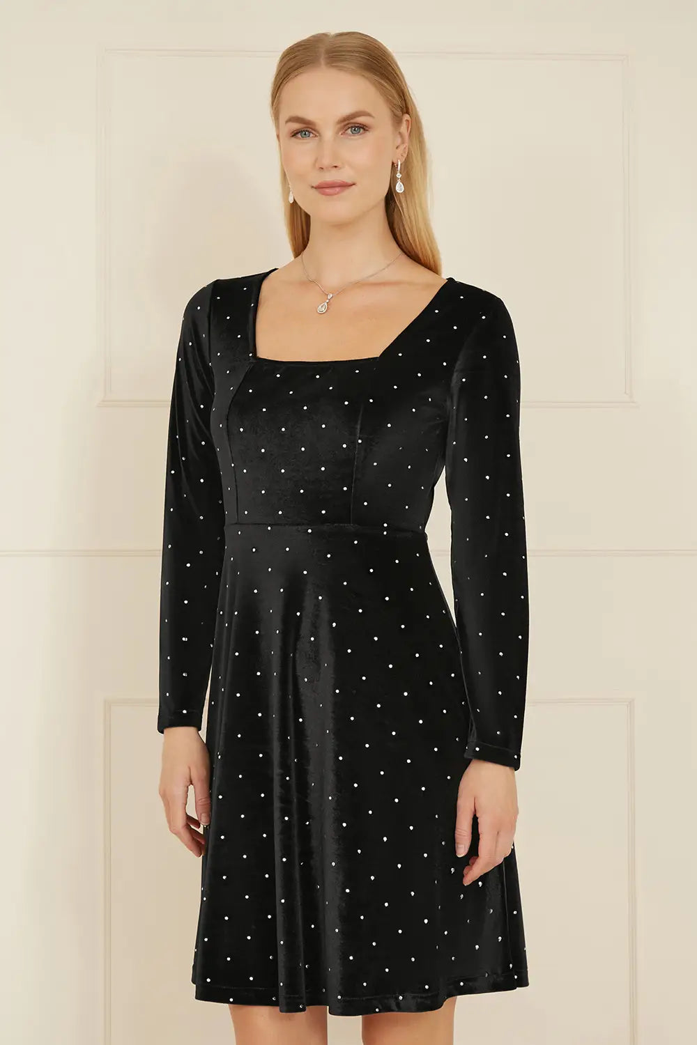 Yumi Black Skater Dress With Diamantes and Long Sleeve DRES Party Yumi