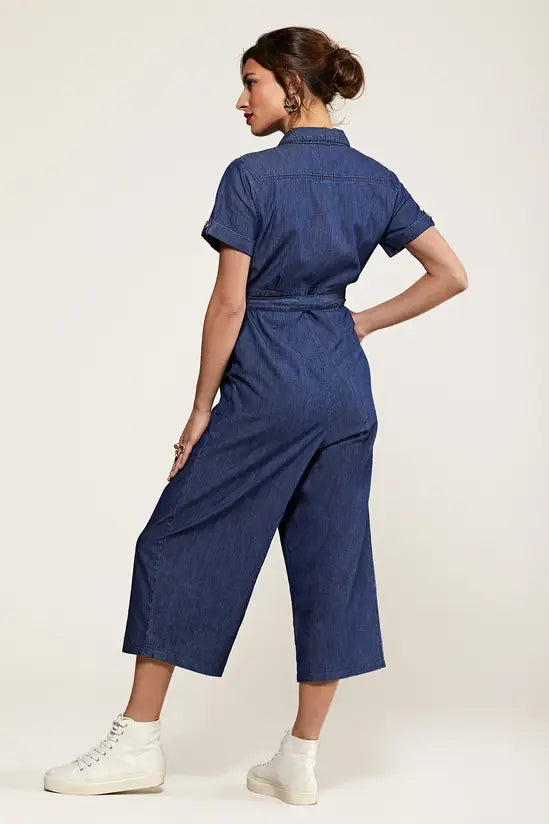 Yumi Blue Button Denim Jumpsuit Yumi