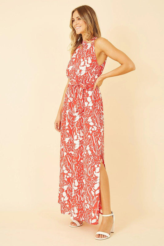 Mela Red Animal Print Halter Neck Maxi Dress Mela
