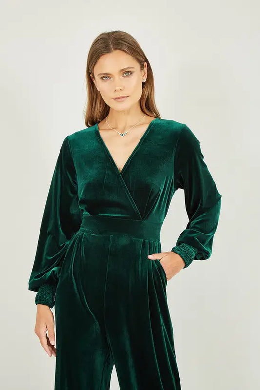 Yumi Green Velvet Long Sleeve Jumpsuit Yumi