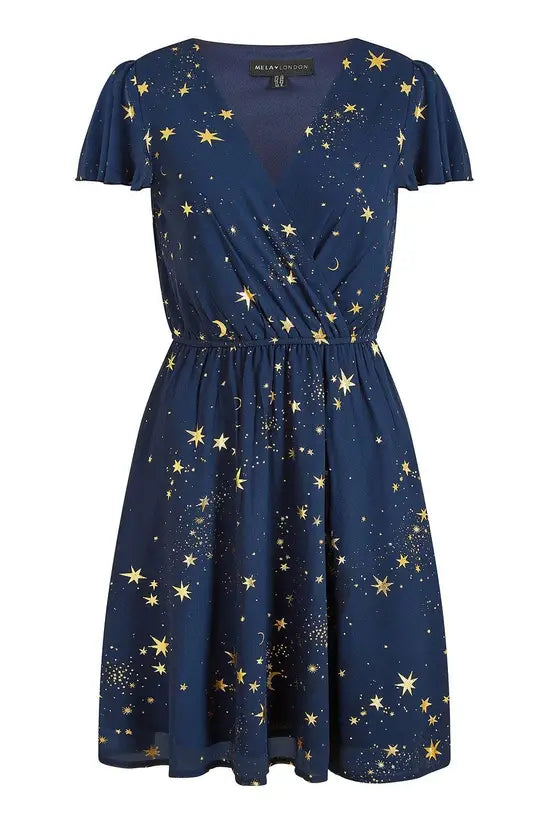 blue long shirt dress Navy Star Print Bias Silk Slip With Silk Rosette – Rodarte main image 1