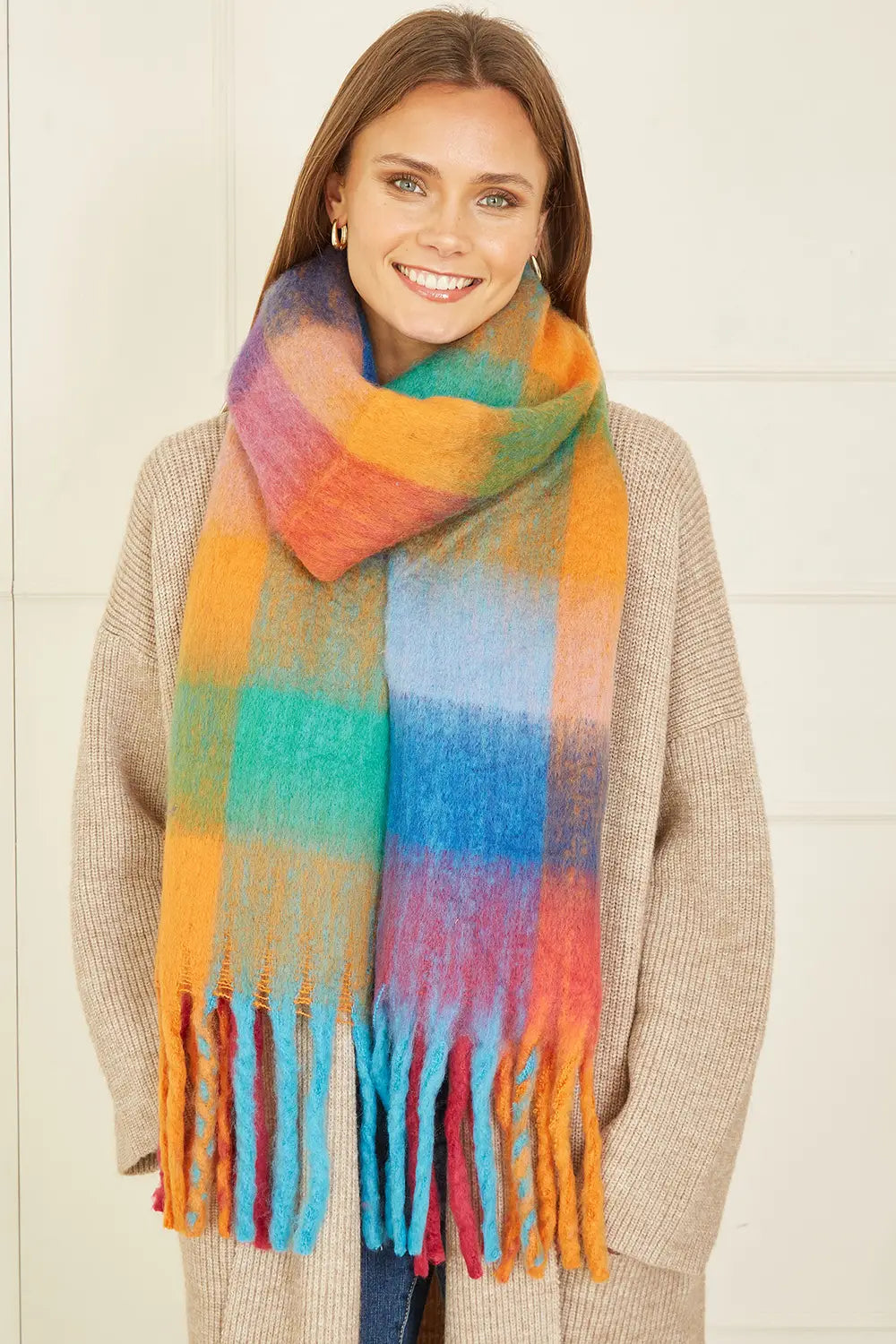 Yumi Rainbow Check Soft Scarf Yumi