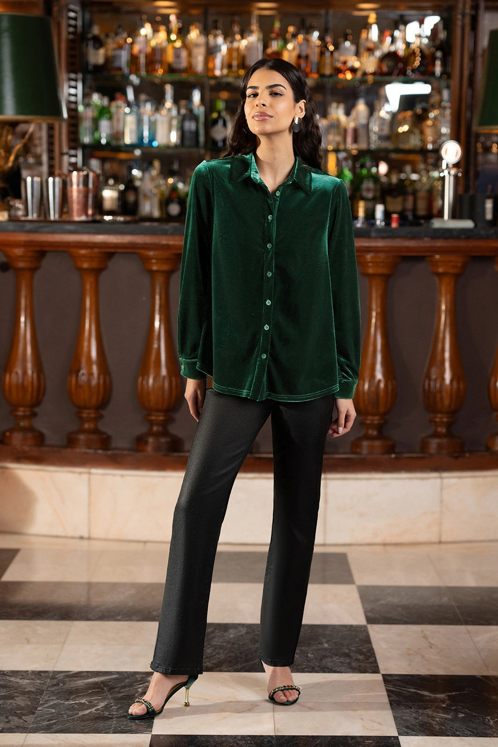 Yumi Green Velvet Relaxed Fit Shirt | Yumi Yumi Green Velvet Relaxed Fit Shirt | Yumi