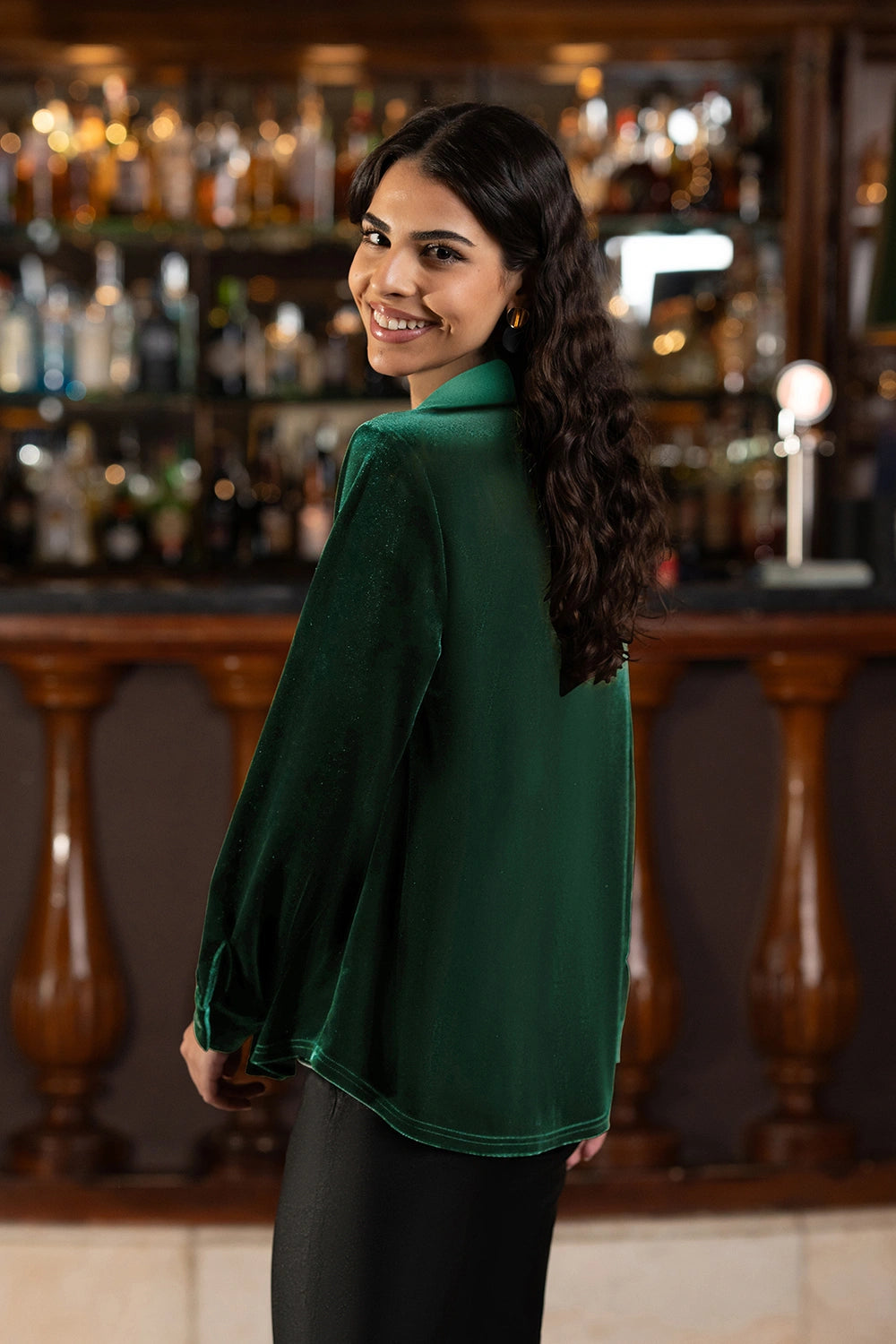 Yumi Green Velvet Relaxed Fit Shirt Yumi