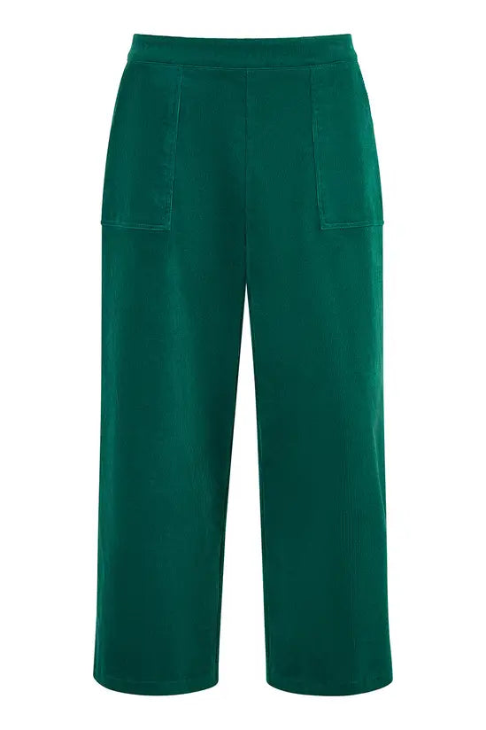 Yumi Green Cord Cropped Wide Leg Trousers With Pockets Yumi