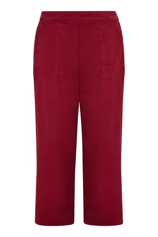 Yumi Burgundy Cord Cropped Wide Leg Trousers With Pockets Yumi
