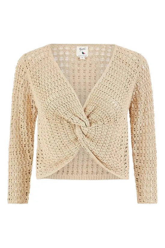 Yumi Beige Cotton Crochet Knitted Top KNIT Cardi Yumi