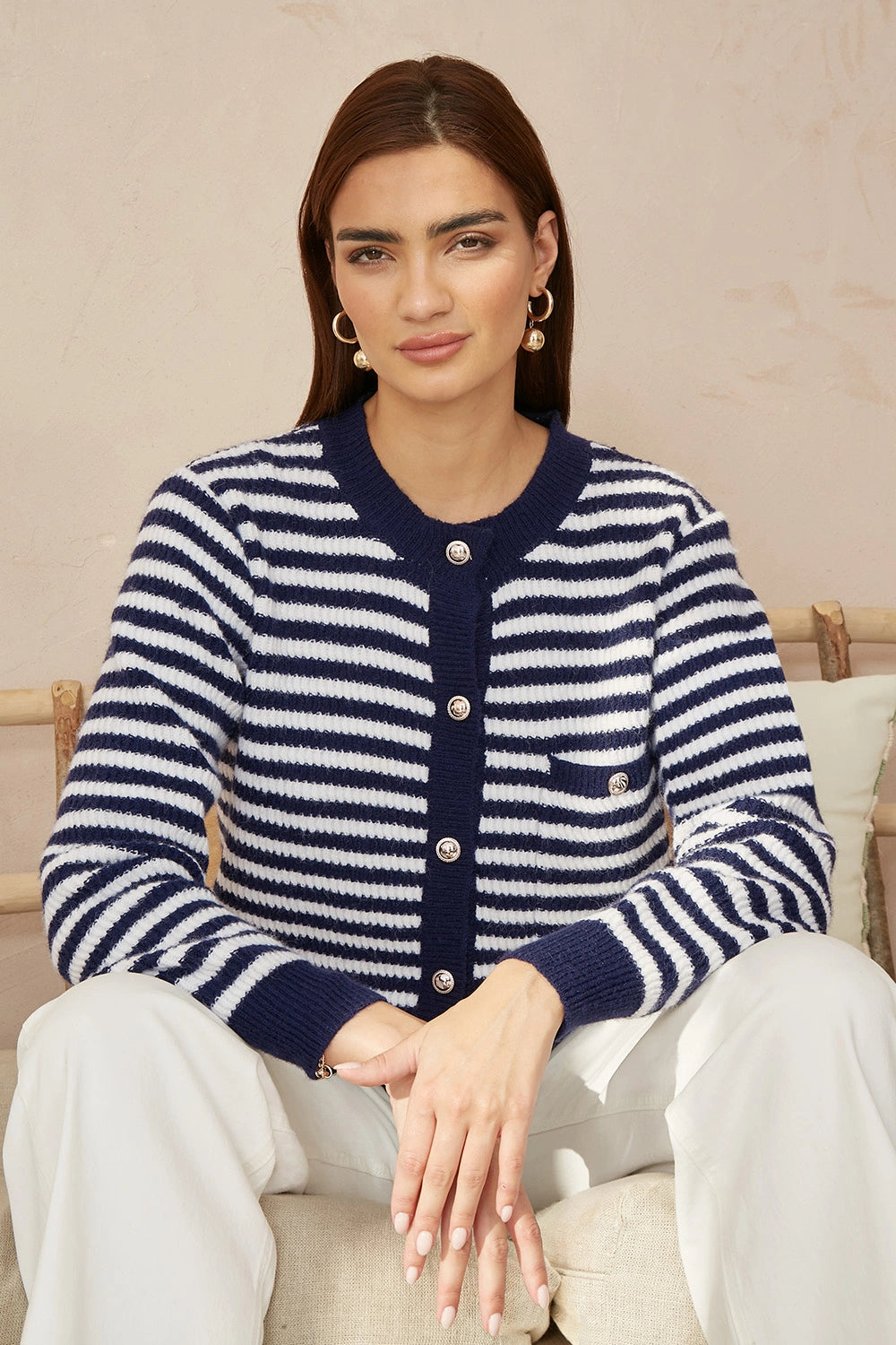 Stripe Knit Relaxed Fit Cardigan