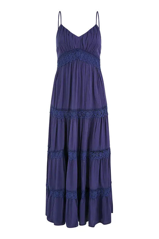 Yumi Navy Lace Tiered Strappy Maxi Dress Beachwear Yumi