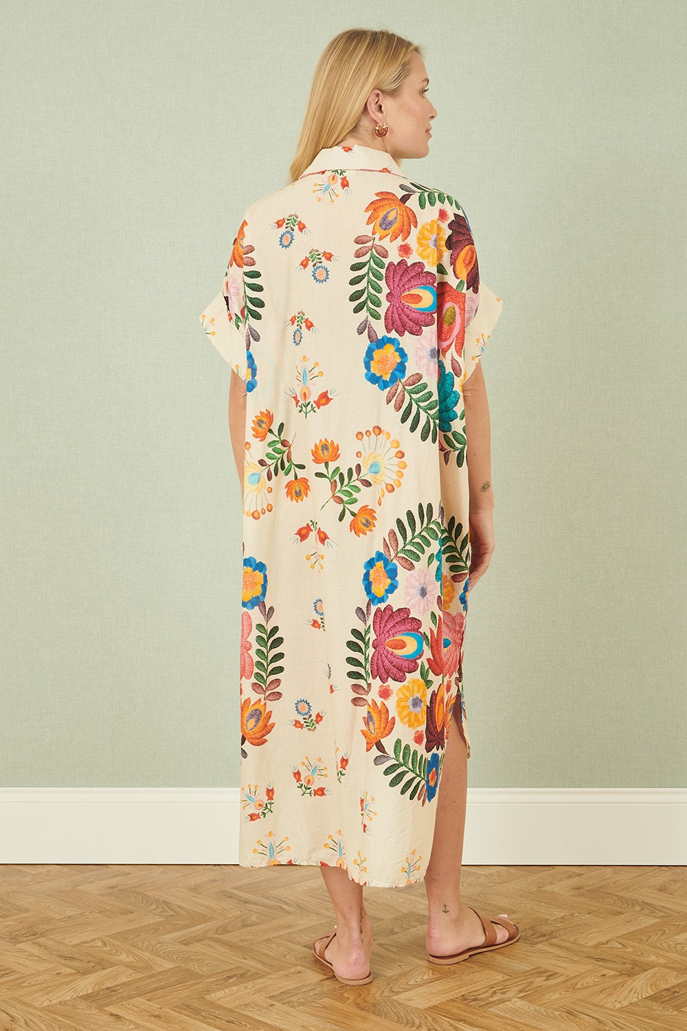 Yumi Multicoloured Folk Print Relaxed Tunic Beachwear Yumi