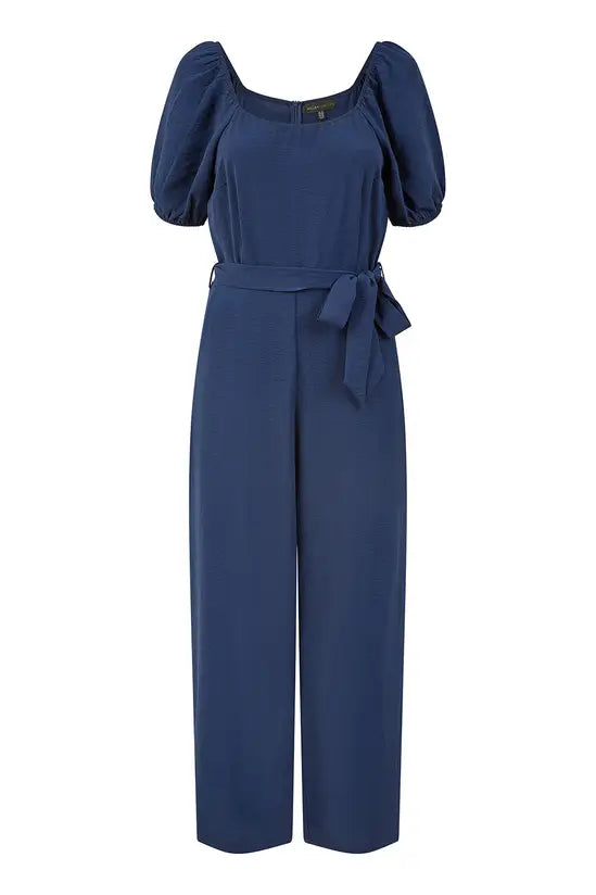 Yumi Navy Square Neck Puff Sleeve Culotte Jumpsuit JUMPSUIT Yumi