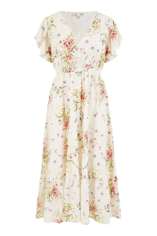 Yumi White Floral Broderie Anglaise Wrap Midi Dress DRES Day Yumi